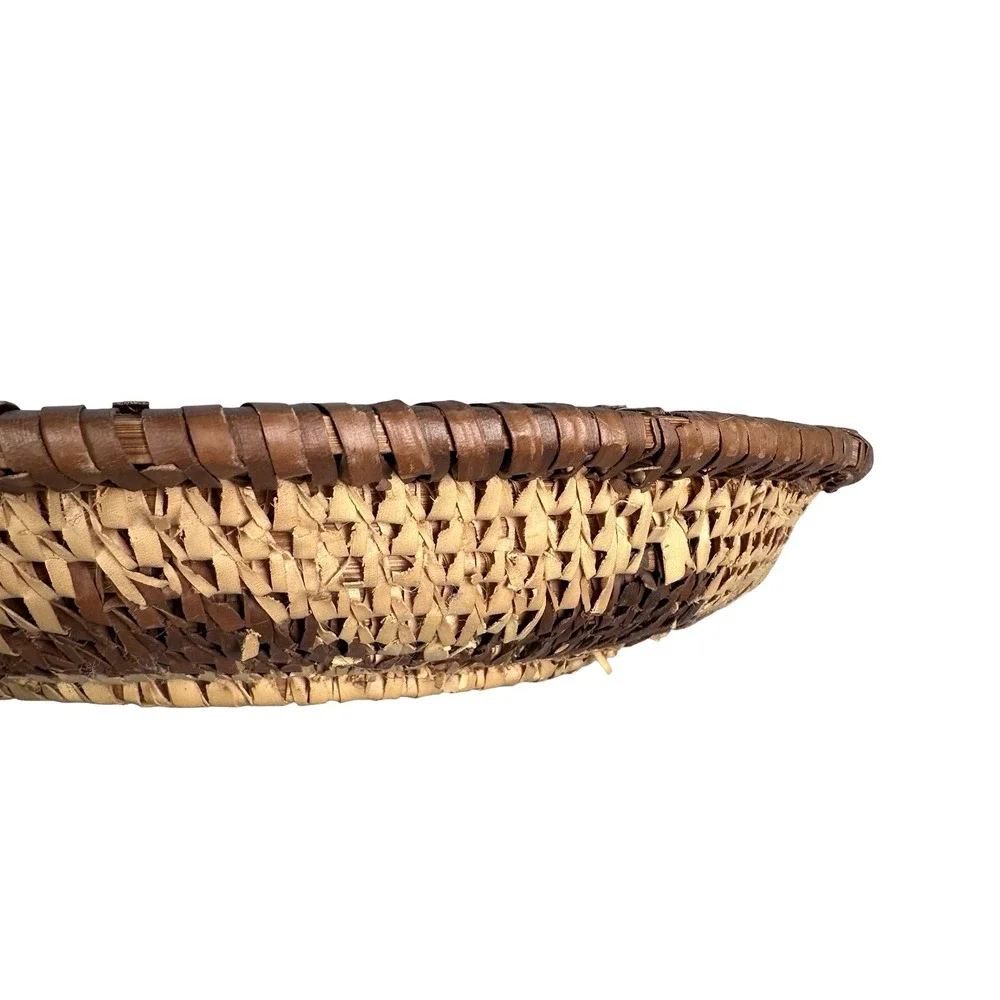 Vintage Southwestern Woven Basket Bowl Brown Tan Geometric Wall Decor 12 Inch